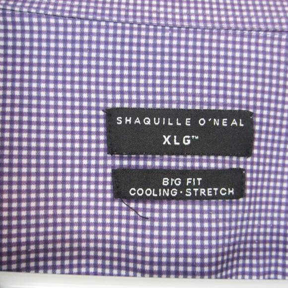 Shaquille O'Neal XLG Big Fit Cooling Stretch Purple Check Button Down Men's - Picture 5 of 5